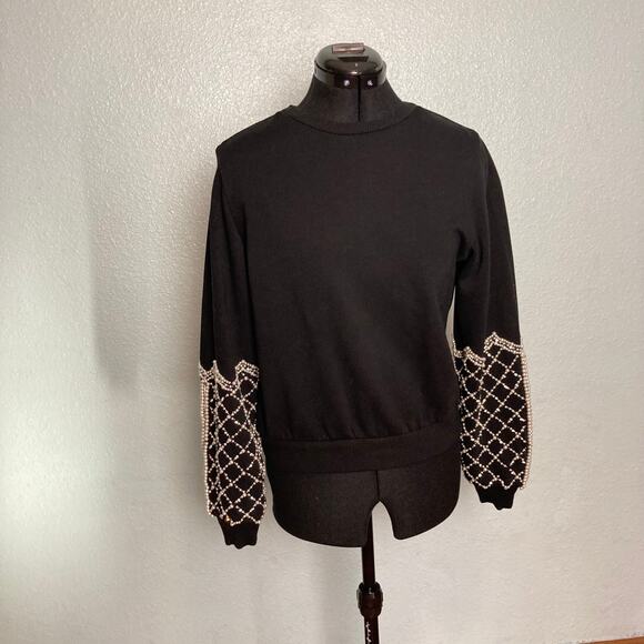 Express Tops - S Express Black Statement Pearl Rhinestone Sweater Top Long Sleeve